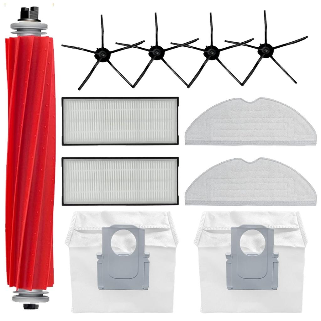 Roborock S7 Max Ultra/S7 MaxV Ultra Replacement Parts Set: 1 Main Brush, 4 Side Brushes, 2 Filters, 2 Mop Pads, and 2 Paper Bags
