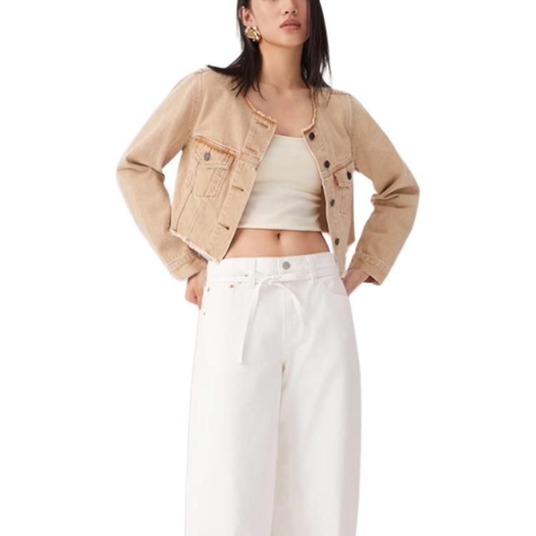 Levis SS25 Vintage Style Distressed Button-Up Casual Comfortable Round Neck Minimalist Commuter Design Denim Jacket Women Jackets 003T1-0000