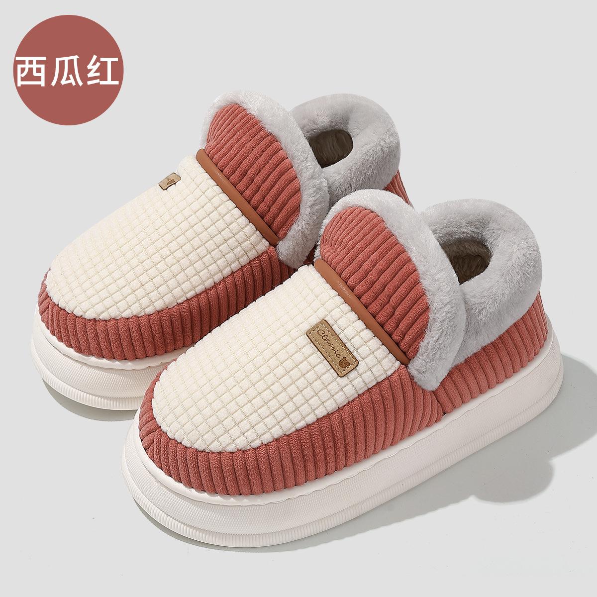 

Bag heel cotton slippers women s season plush warm plush plaid men s day thickened non-slip cotton shoes men 36-37 inner length 23.5cm кавун червоний колір