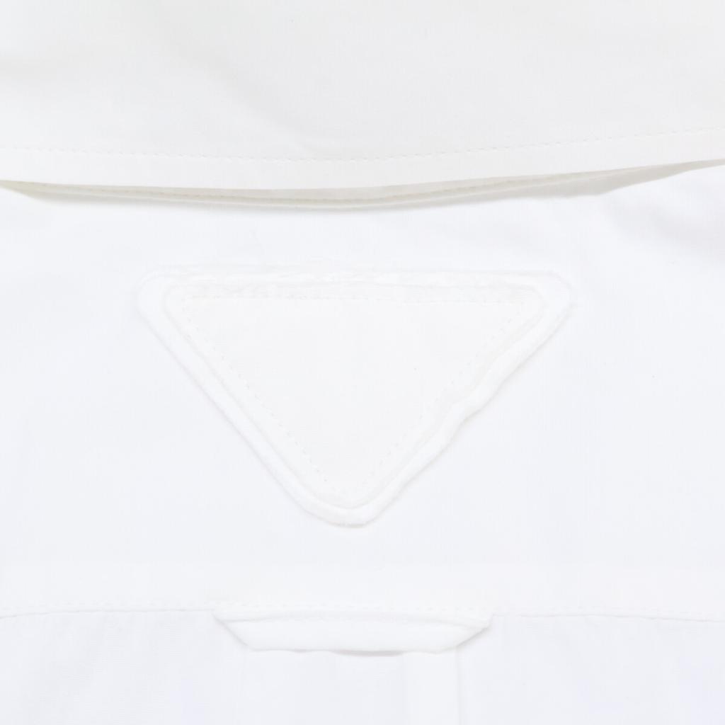 Prada P421E S201 White Cotton Triangle Logo Back Long Oxford Button-Down Shirt Tops 36 whiteUsed