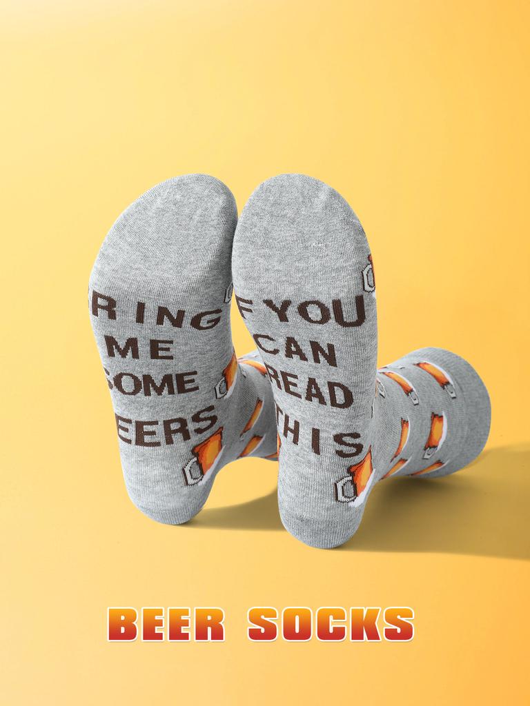 1 pair of mid-length unisex socks with beer can pattern, novel, creative and interesting gift, comfortable and breathable, suita