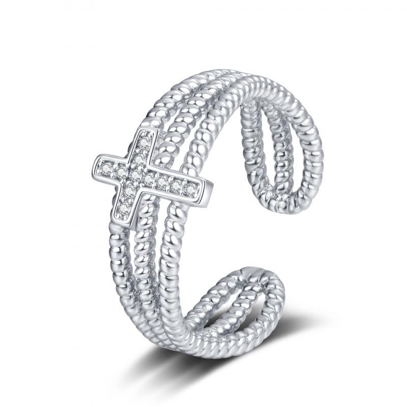 Vintage Zircon Cross Ring: Trendy European & American Style for Women Adjustable Open Size