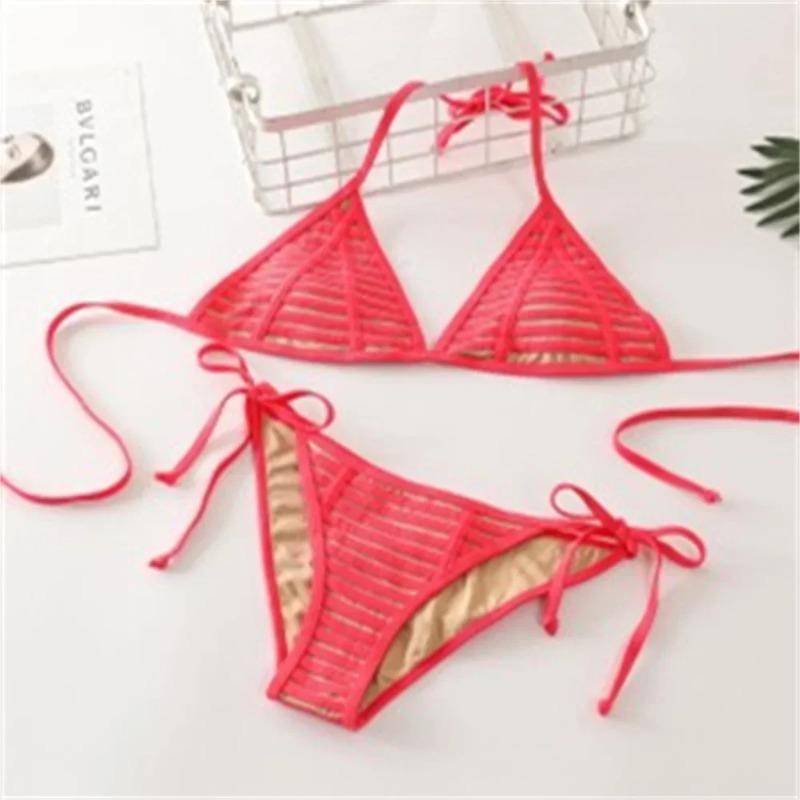 Bikini sexy de tiras con rejilla, microtraje de baño sin espalda, traje de baño Y2K para mujer, diseño de tendencia 2026, traje de baño de playa de dos piezas con tanga triangular.