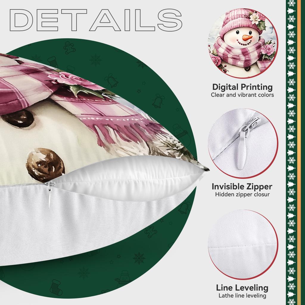 Christmas Pink Snowman Pillowcase Printed Polyester 40/45/50Cm Throw Pillowcover Decor Sofa Cushion Pillowslip Home Decor