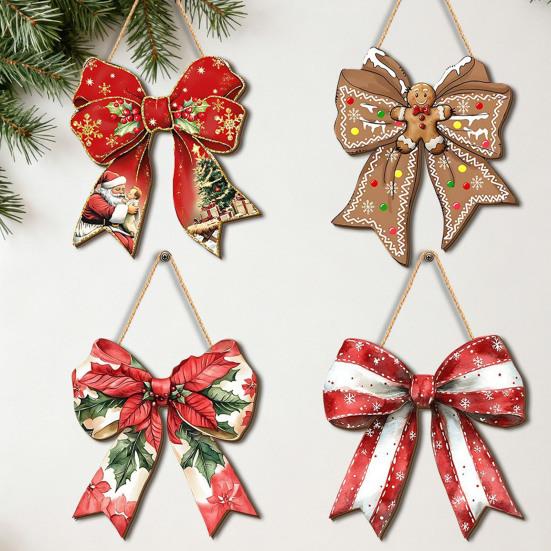 Yousheng Christmas Bow Wooden Door Sign 12 Inch Large Bow Hanging Welcome Sign Vintage Wall Art Door Hanger for Girls Room Dorm Apartment Porch Decor