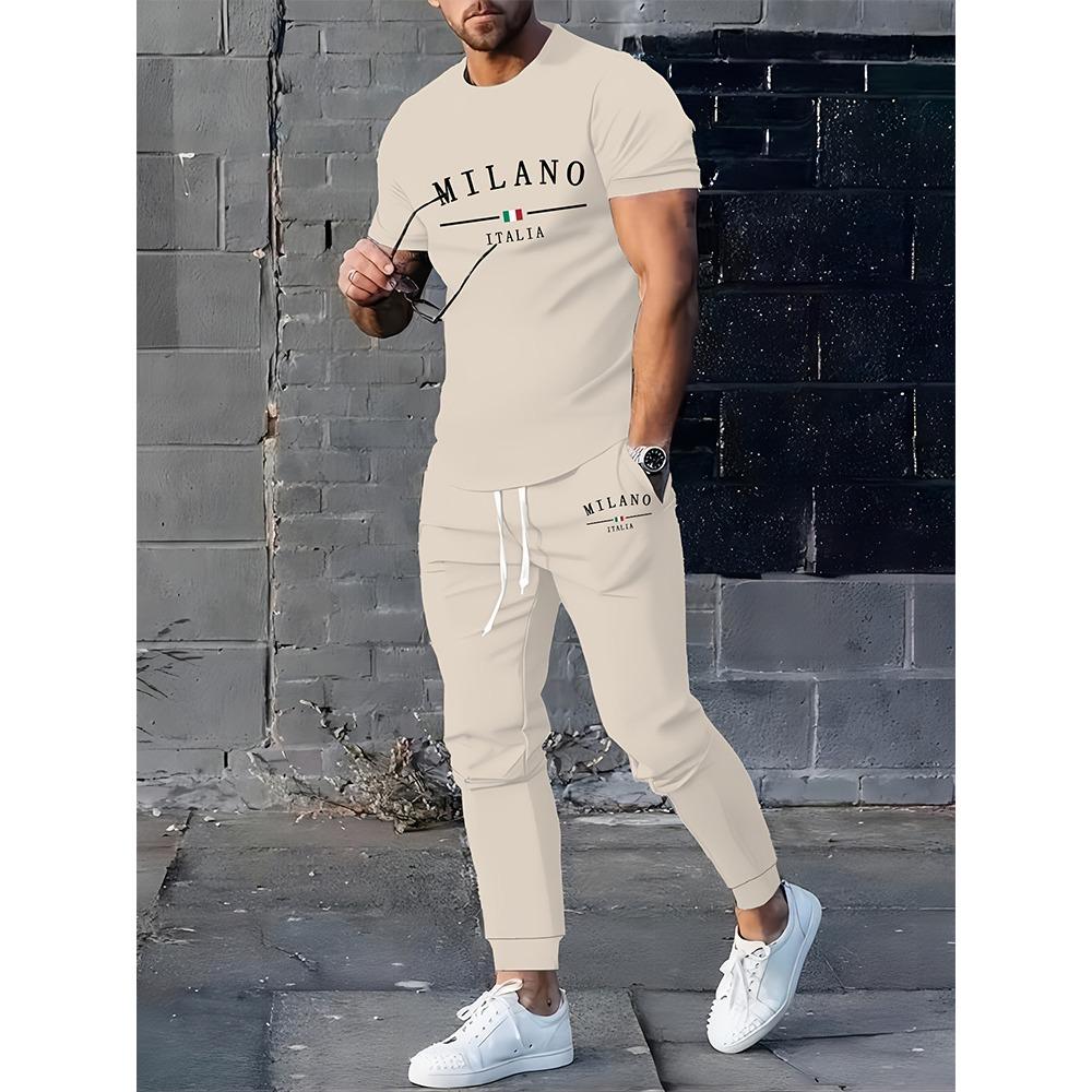 Simple Crown Printed Casual Men's Thin Short-sleeved And Long Pants, Urban Street Casual Men's Thin Long Pants Set