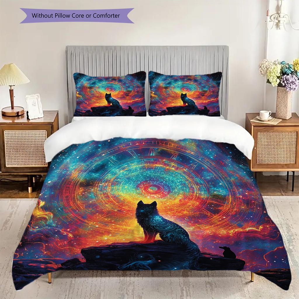 Wolf Pattern Bedding Quilt Set Quilt Cover Pillowcase Home Decoration Birthday Gift (1 * Duvet Cover + 2 * Pillowcase, Without Core)