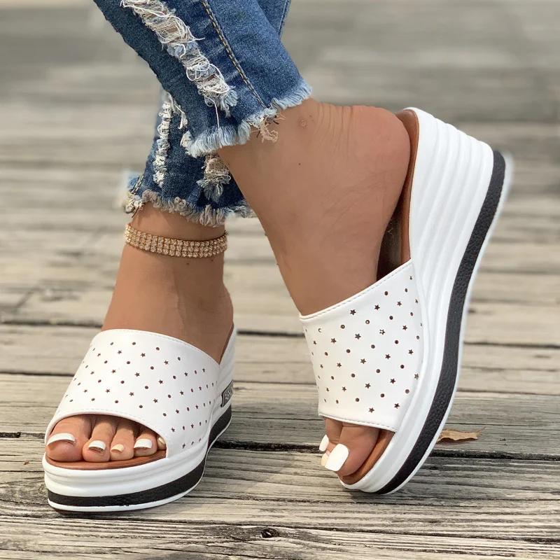 Fashion Women Fashion Wedges Heeled Slippers Casual Flip Flops Summer New Party Platform High Heels Shoes High Heels Peep Toe Slippers