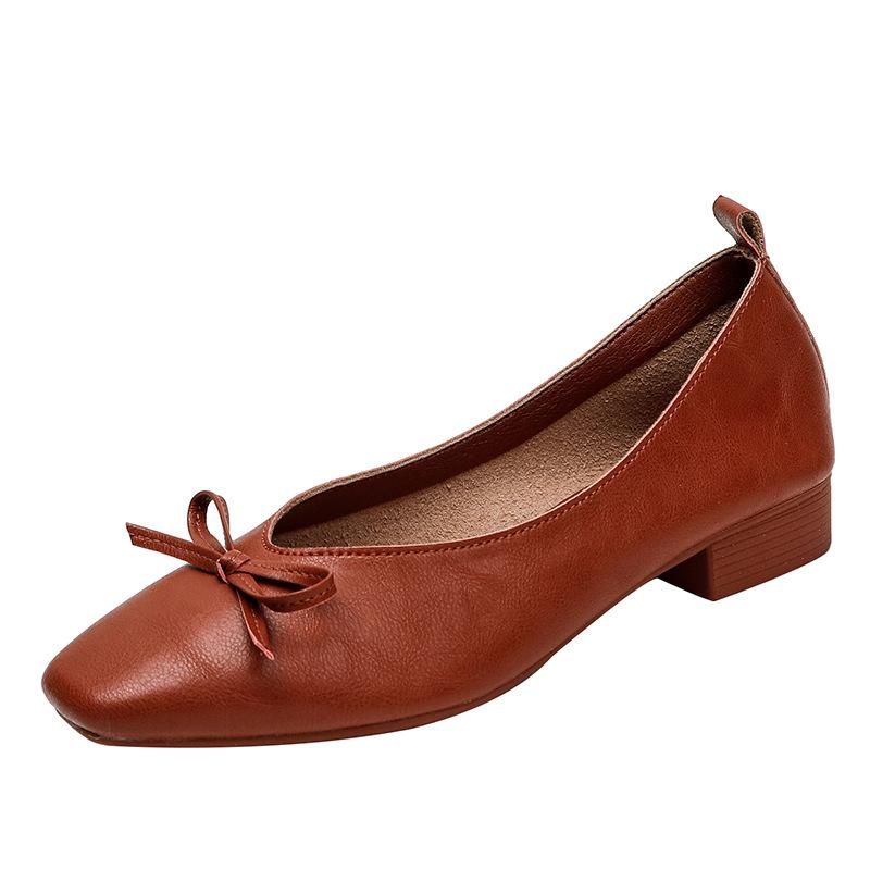 

Кожаные туфли-лодочки с V-образным вырезом, женские, на толстом каблуке, с квадратным носком, из мягкой кожи, на мягкой подошве, не утомляют ноги, с бантиком, в ретро стиле, для работы, с неглубоким вырезом, маленькие кожаные туфли 41