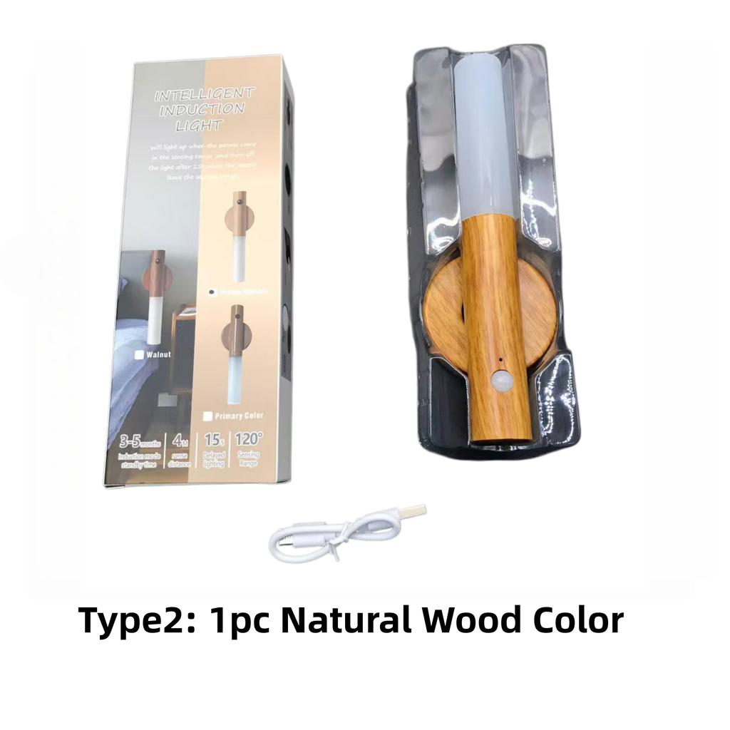 Rechargeable Sensor Wall Light, Magnetic & Wooden Finish, Intelligent Sensor Night Light for Corridor Cabinet Toilet