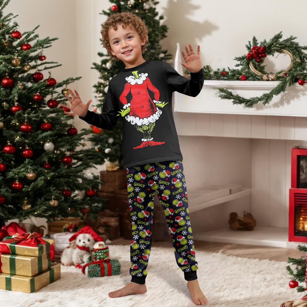 Print Cute Family Set Pajamas, Home Clothes, Family Set Long Sleeve Top Pants Set