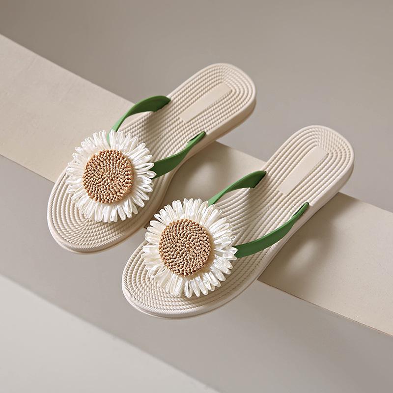 Summer sunflower imitation hemp rope grass travel wear flip-flops women's flat heels splint shoes beach slippers