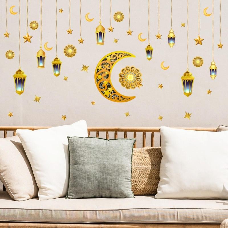 2 Sheet Eid Wall Stickers PVC Decorative Murals Art Crafts Supplies Home Bedroom Room Dormitory