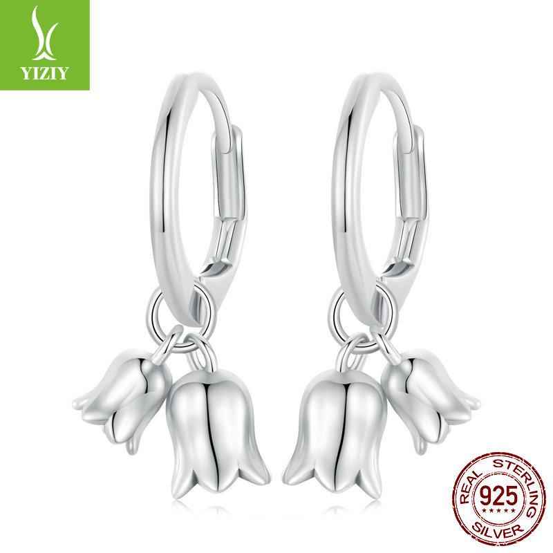 

Серьги-кольца из стерлингового серебра 925 пробы с цветком ландыша для женщин, элегантные и благородные серьги-цветы 925 silver