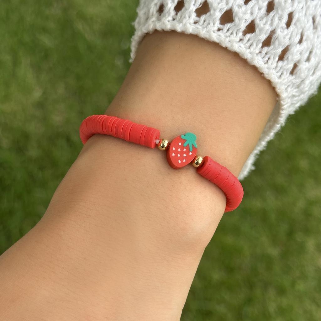 Bohemian Cute Sweet Fruit Charm Bracelets For Women Watermelon Strawberry Lemon Soft Clay Pottery Beaded Bangles Party Jewelry