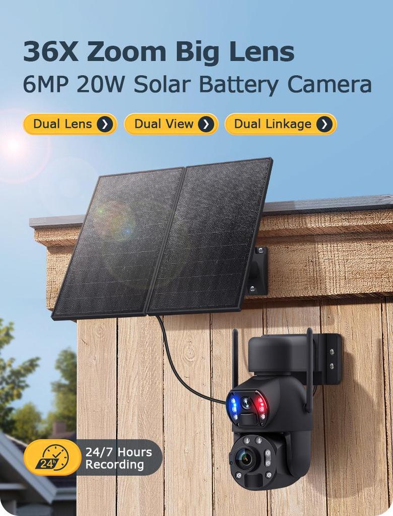 4G Dual-Lens 6MP Solar Camera with 36X Zoom and Full-Color Night Vision for All-Day Outdoor Surveillance
