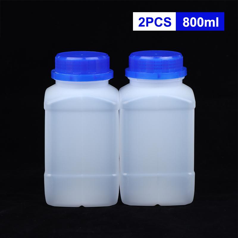 2 Piezas 250/500/800ml Blanco Plástico HDPE Vacío Cuadrado Botella Botella de Reactivo Laboratorio Muestras Frascos Antirrobo Azul Tapa de Rosca