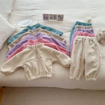 Infant & Toddler Double-Sided Fleece Stand-Up Collar Tracksuit Set (Autumn/Spring)