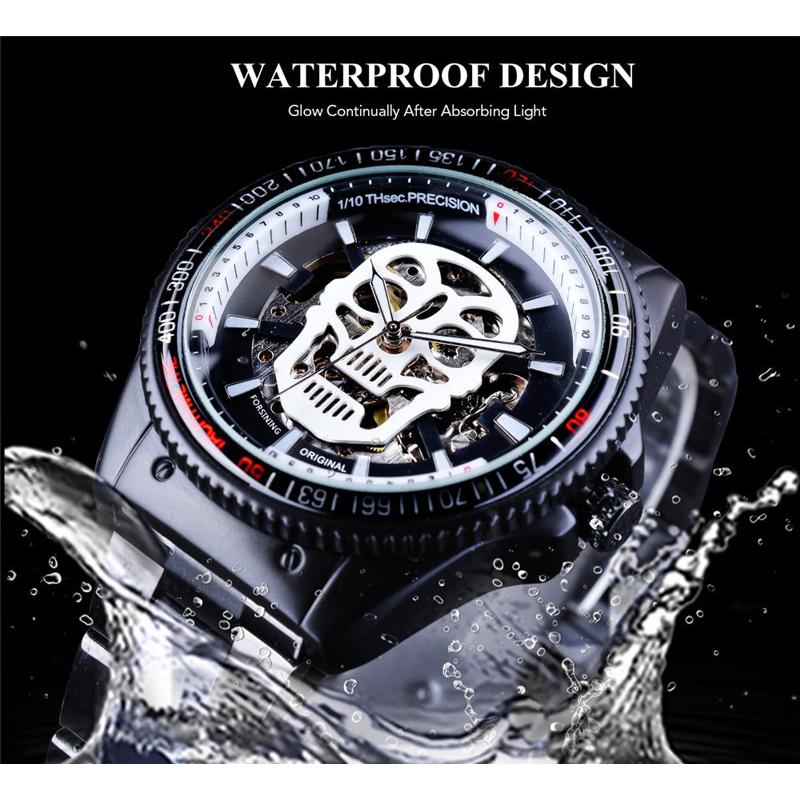 Forsining Pánské módní ležérní duté vodotěsné mechanické hodinky Skull Head Glow