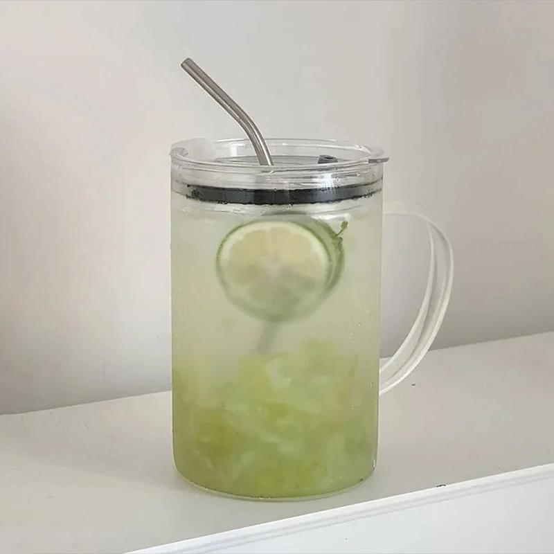 1L Drinking Glass Tumbler With Lid And Straw Glass Coffee Cup Glass Mug Milk Juice Cup Transparent Cup Juice Mocha Cups