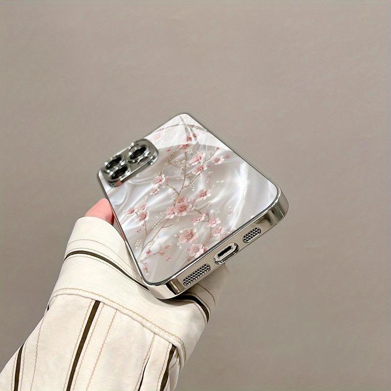 Art Luxe Bloemig Patroon Gegalvaniseerd Zilveren Telefoonhoesje Voor Samsung Galaxy S25 S24 S23 Ultra Plus FE Gehard Glas Cover