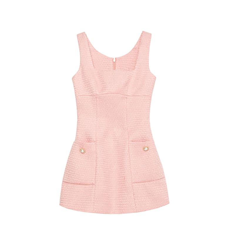 2023 Fall/Winter Pink Socialite Temperament Two-Piece Set: Jacket & Vest Dress