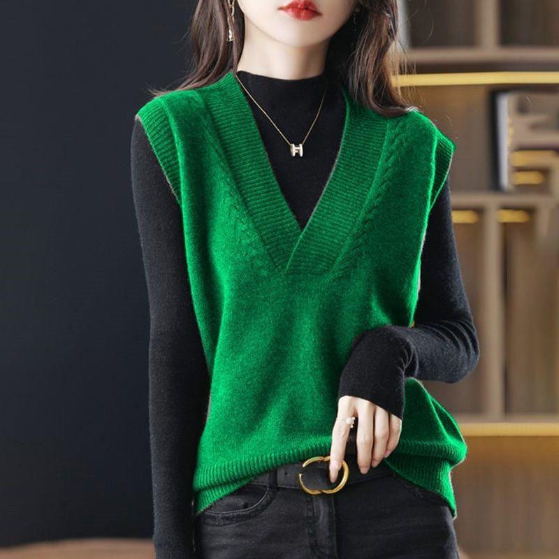 

Весенняя мода женские однотонные свитера жилет осень свободные без рукавов V-образный вырез винтажный повседневный пуловер топы XXXL