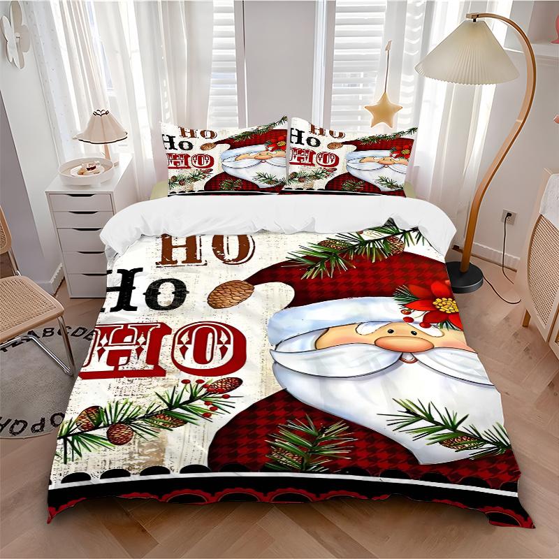 

3pcs Christmas Santa Claus Ho Ho Ho Comforter Set with 1 Quilt Cover and 2 Pillowcases (No Core), Festive Gift for Bedroom Decor, Anime Cartoon 135x200cm
