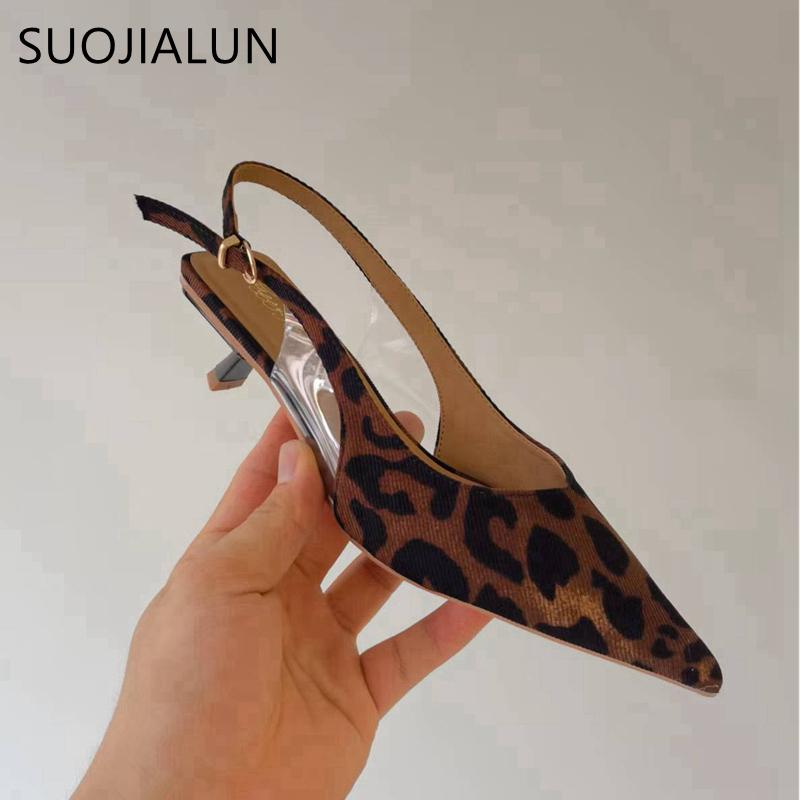 Fashion SUOJIALUN 2024 Summer New Brand Women Sandal Fashion Pointed Toe Shallow Ladies Elegant  Slingback Shoes Thin Med Heel Pumps