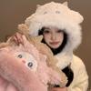 Cute Little Sheep Plush Hat Women's Autumn and Winter New Hat Scarf Integrated Thickened Cold Protection