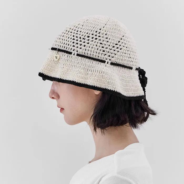 Heart Chain Crochet Ribbon Bucket Hat Black