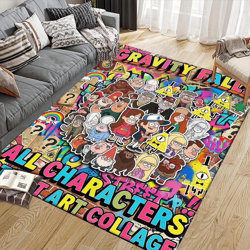 Gravity Falls Home Sofa Decoration for Living Room & Bedroom, Non‑Slip Play Flannel Floor Mat for Game Room