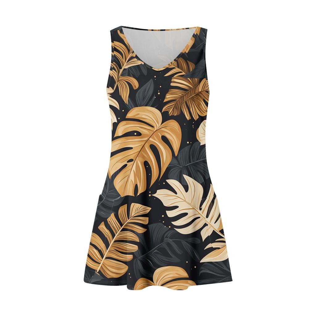 Women's Casual Fashion V-neck Sleeveless Floral Print Side Pocket Dress