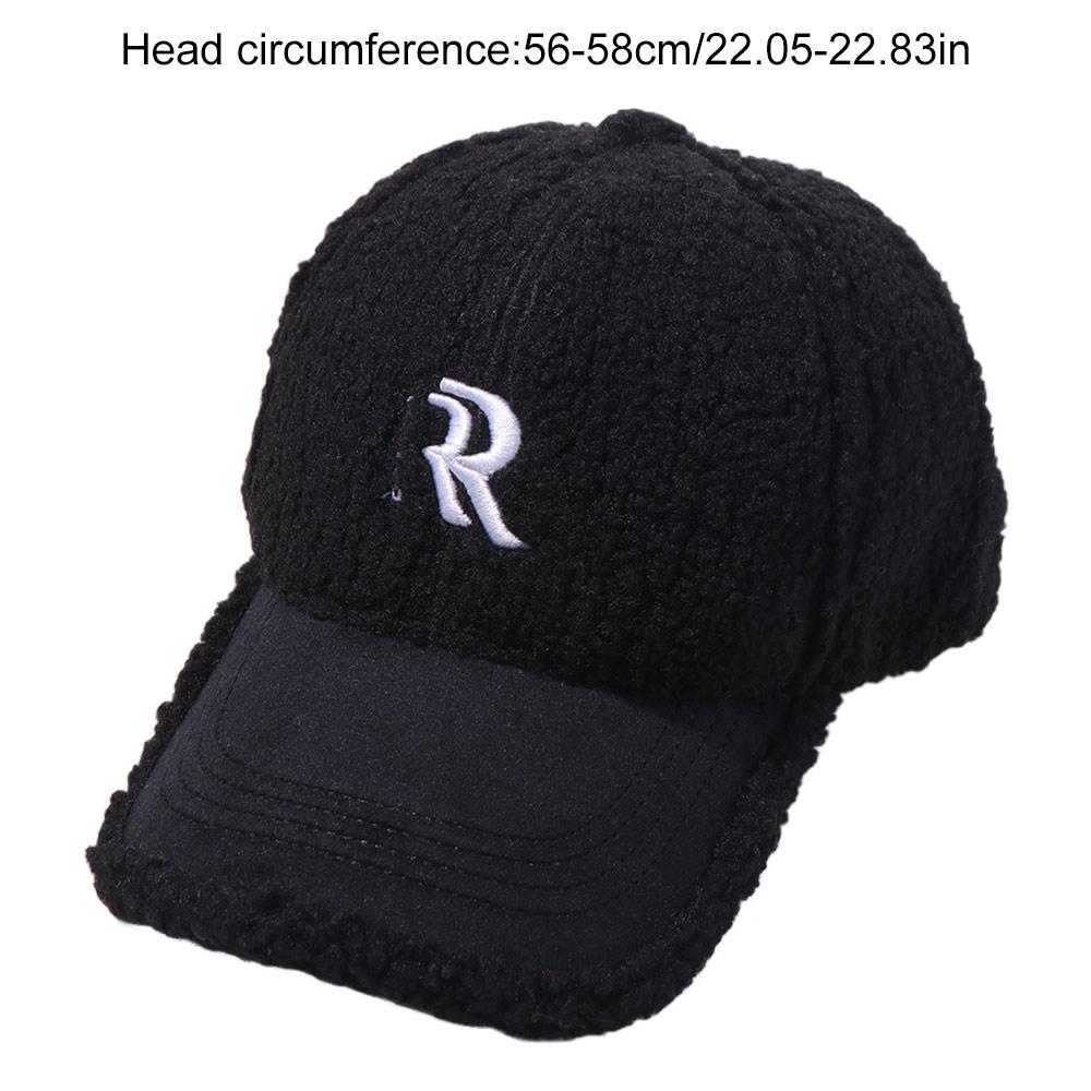 Letters Winter Baseball Cap Double R Plush Peaked Cap Fashion Lamb Wool Hat  Sports