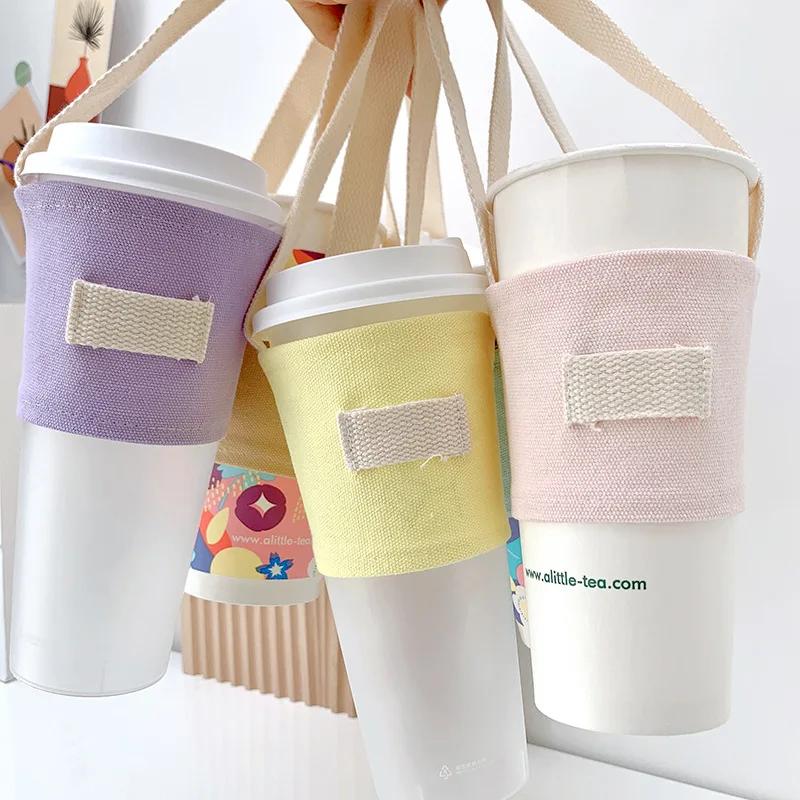 Beverage Cup Tote Bag Mug Sleeve Wrap Colorful Canvas Easy-take Cup Set Beverage Cup Bag Durable Handmade Canvas Cup Bag Home