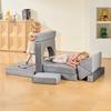 Modular Kids Play Couch, Sectional Toddler Sofa with Armrests, 28D Sponge & Short Pile, Convertible Kids Modular Couch DIY Creative Combination for