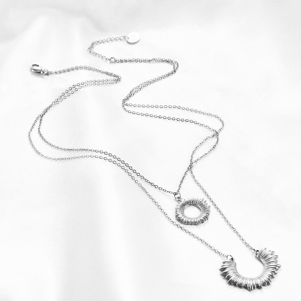 European American 18K Gold Double Layer Necklace with Sun Moon Pendant - Stainless Steel, Hot Selling