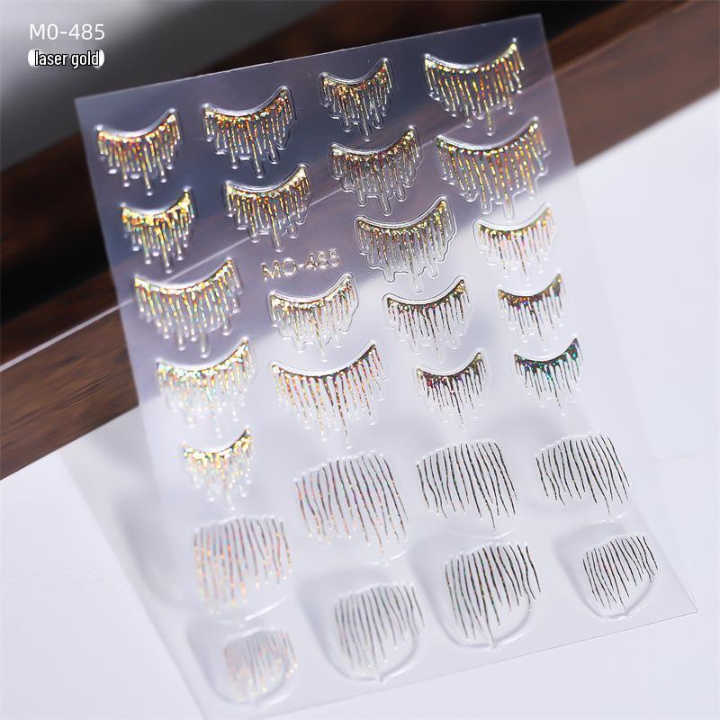 

Блестящие золотые и серебряные наклейки для ногтей с кисточками из фольги - Переливающийся французский тисненый дизайн