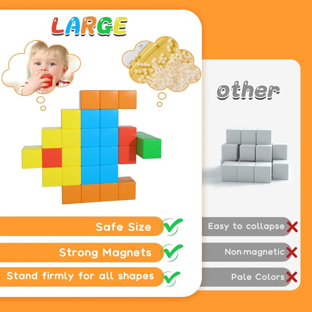 1.42 Inch Magnetic Tiles Toys STEM Magnet Toys Magnetic Blocks Building Toys Montessori Toy 2024 Best Gifts for Childrens