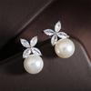 ZAKOL 2 Pcs Simple Marquise Zircon Pearl Stud Earrings Necklace Jewelry Sets for Women Charm Jewelry Gift