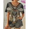 Vintage Women 3D Print T Shirt Short Sleeve V Neck Tops Comfortable T-shirts