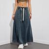 Cross-border Foreign Trade Amazon European and American Source Factory Wholesale Design Sense Elastic Waist Drawstring Big Swing Skirt Denim Skirt 