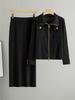Women's Polo Collar Zipper Cardigan & Knit Skirt Two-Piece Set - Spring/Autumn Fashion.