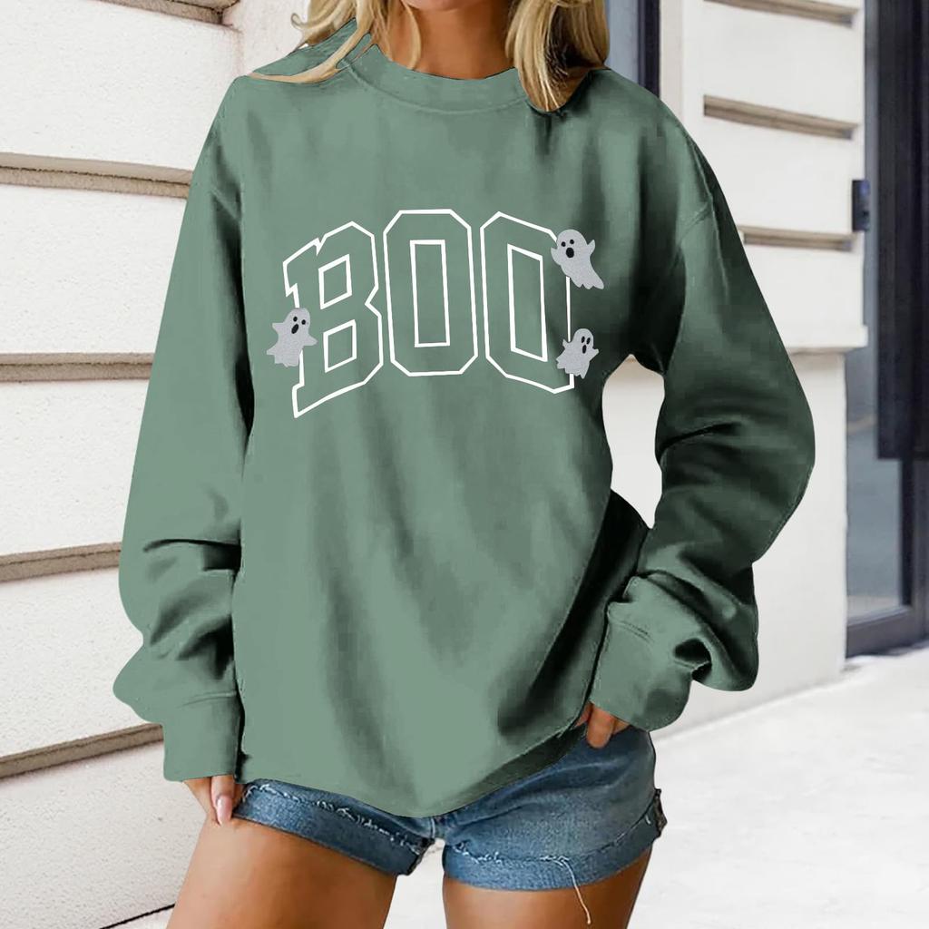 Women's Round Neck Printed Tops Cotton Casual Fashion Long Sleeve Pullover Top Blouse
