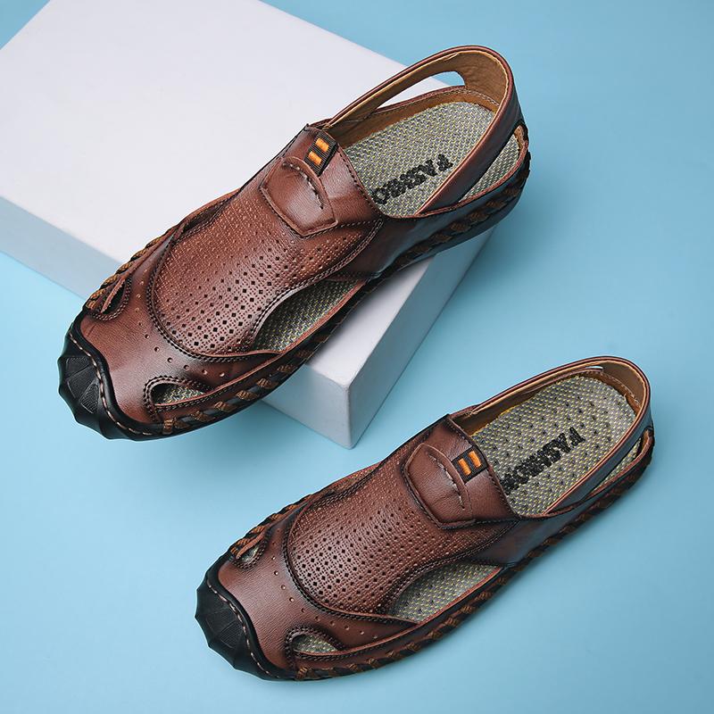 Golden Sapling Breathable Men's Sandals Genuine Leather Summer Shoes Leisure Loafers Casual Flats Casual Sandals for Men