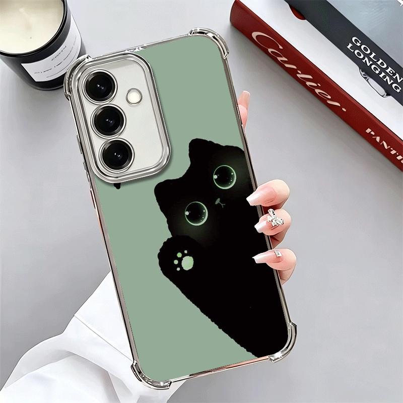 

Black Cat Cartoon Cute Plating Phone Case For Samsung A17 A07 A37 A57 A16 A56 A15 A55 A14 A54 A13 A53 A26 A36 A25 A35 A24 A34 A2 Samsung A54