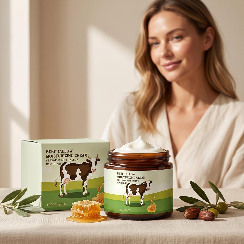 Rinderfett Honig Creme Intensive Feuchtigkeitssperre Schutzbarriere Gesichts Körpercreme Verbessert Elastizität Weiche Haut