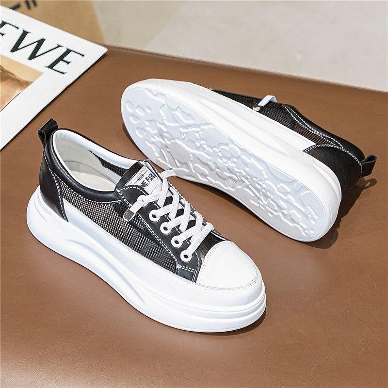 Women Casual Shoes Leather Mesh Comfortable Breathable Platform Woman Sneakers Trainers Summer Shoes St518