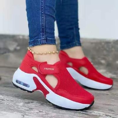 Women's Spring Plus Size Round Toe Thick Sole Sports Shoes Summer Casual Solid Color Single Shoes Velcro Sneaker Shoes 35-43
