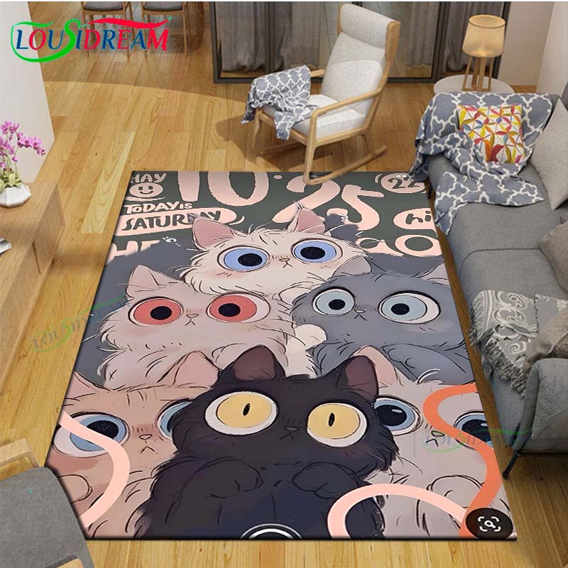 Alfombras Impresas con Gatos Pintura Exquisita Moda 3D Alfombra de Área Antideslizante para Sala de Estar Alfombrillas para Habitación de Niños Esterilla de Yoga Alfombra Grande Decoración